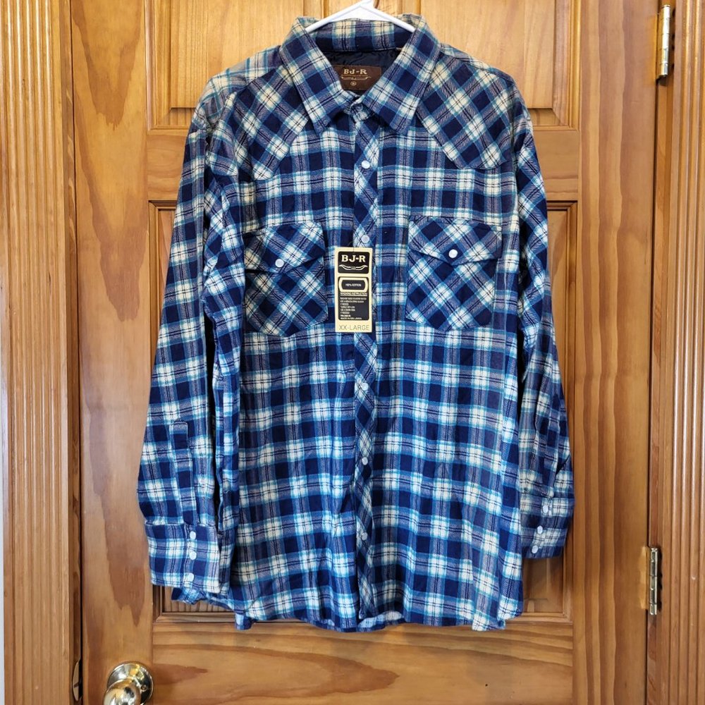 NWT  BJ-R Western flannel   blue plaid  size XXL